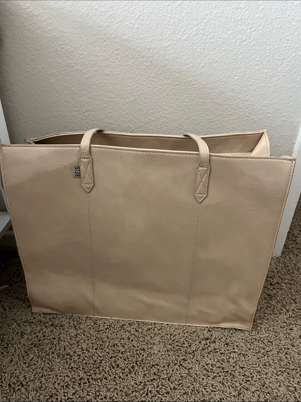 BEIS Neutral Beige Tote with Front Zip Pocket
